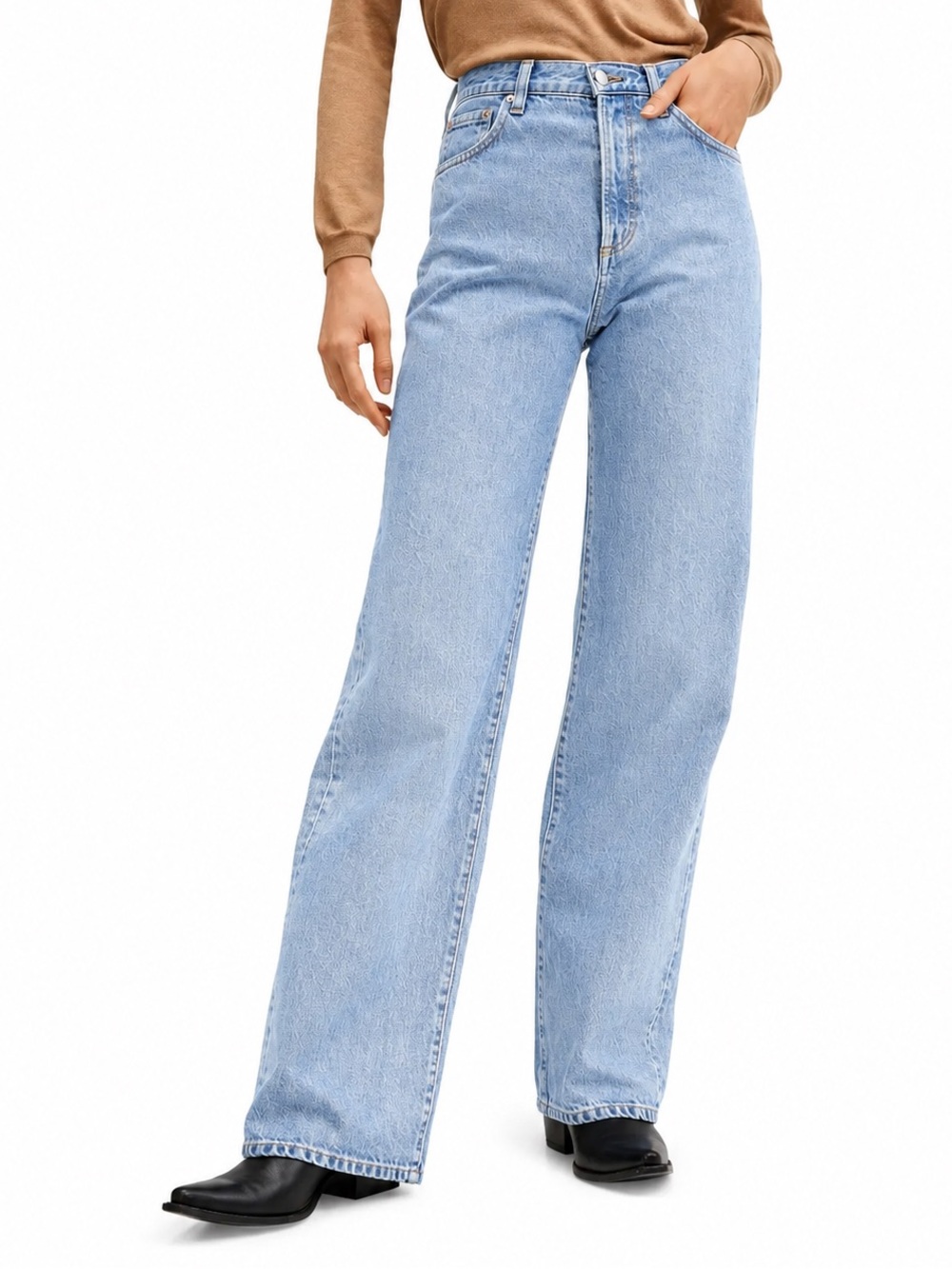 Mango Women's Kaia High-Rise Wide Leg Jeans Medium Wash Button Close (Size US 4)
